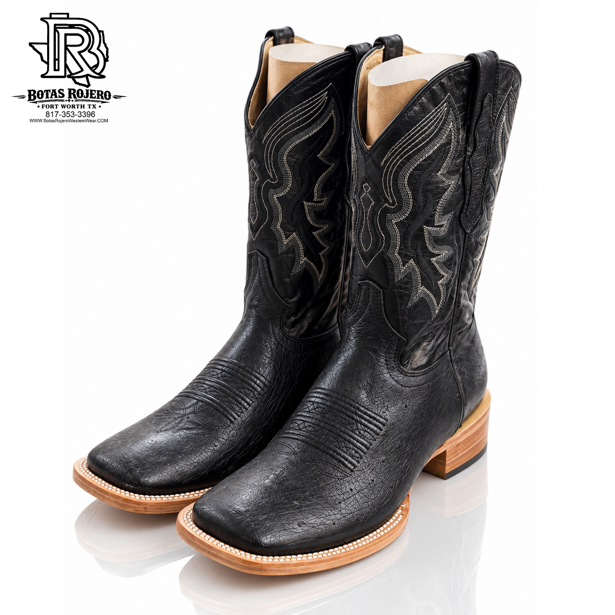 " Ranch Boss " BLACK SOFT OSTRICH BOOTS SQUARE TOE BY EL GENERAL