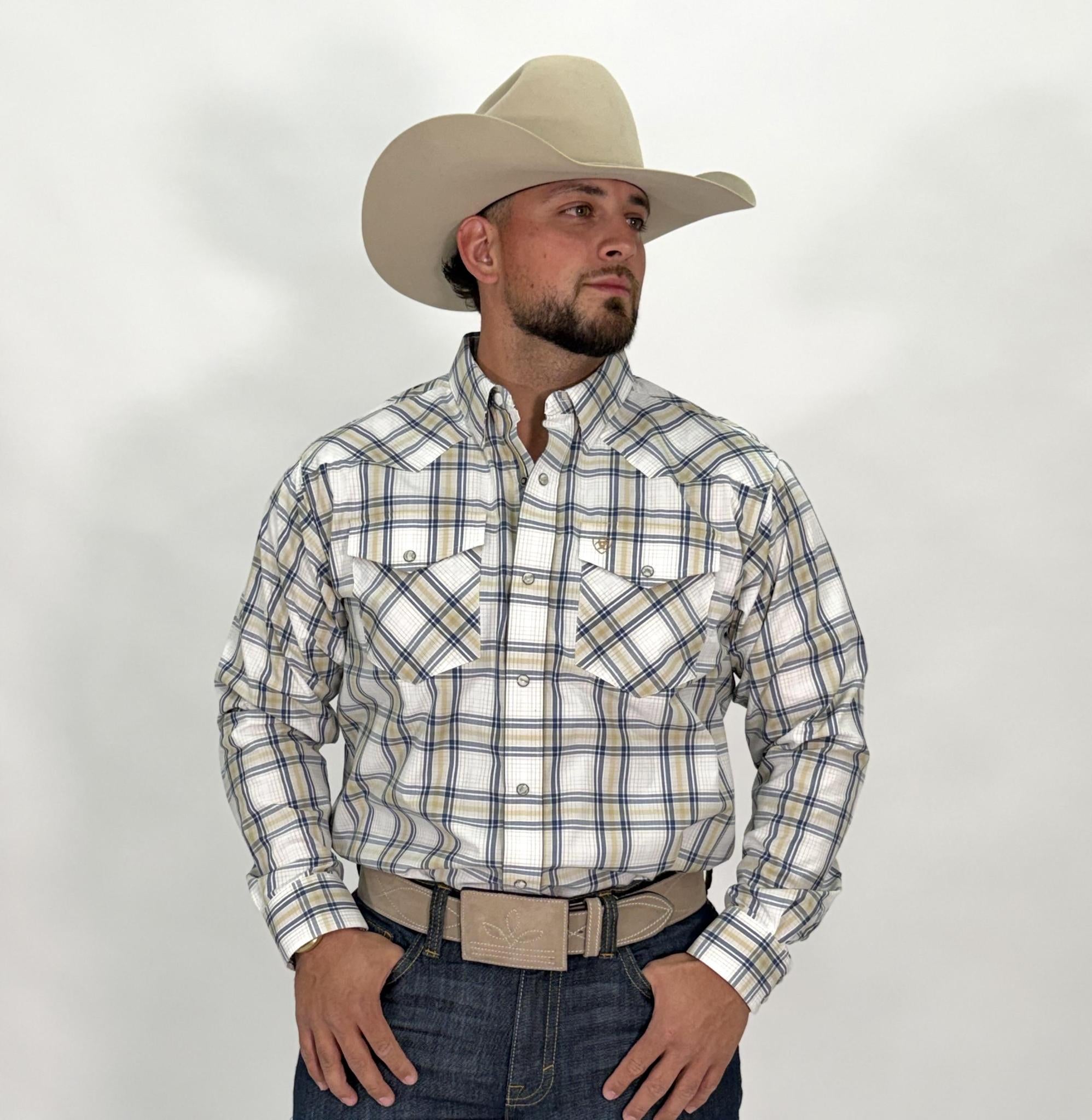 Ariat Mens Pro Elias long sleeve beige shirt | 10051311