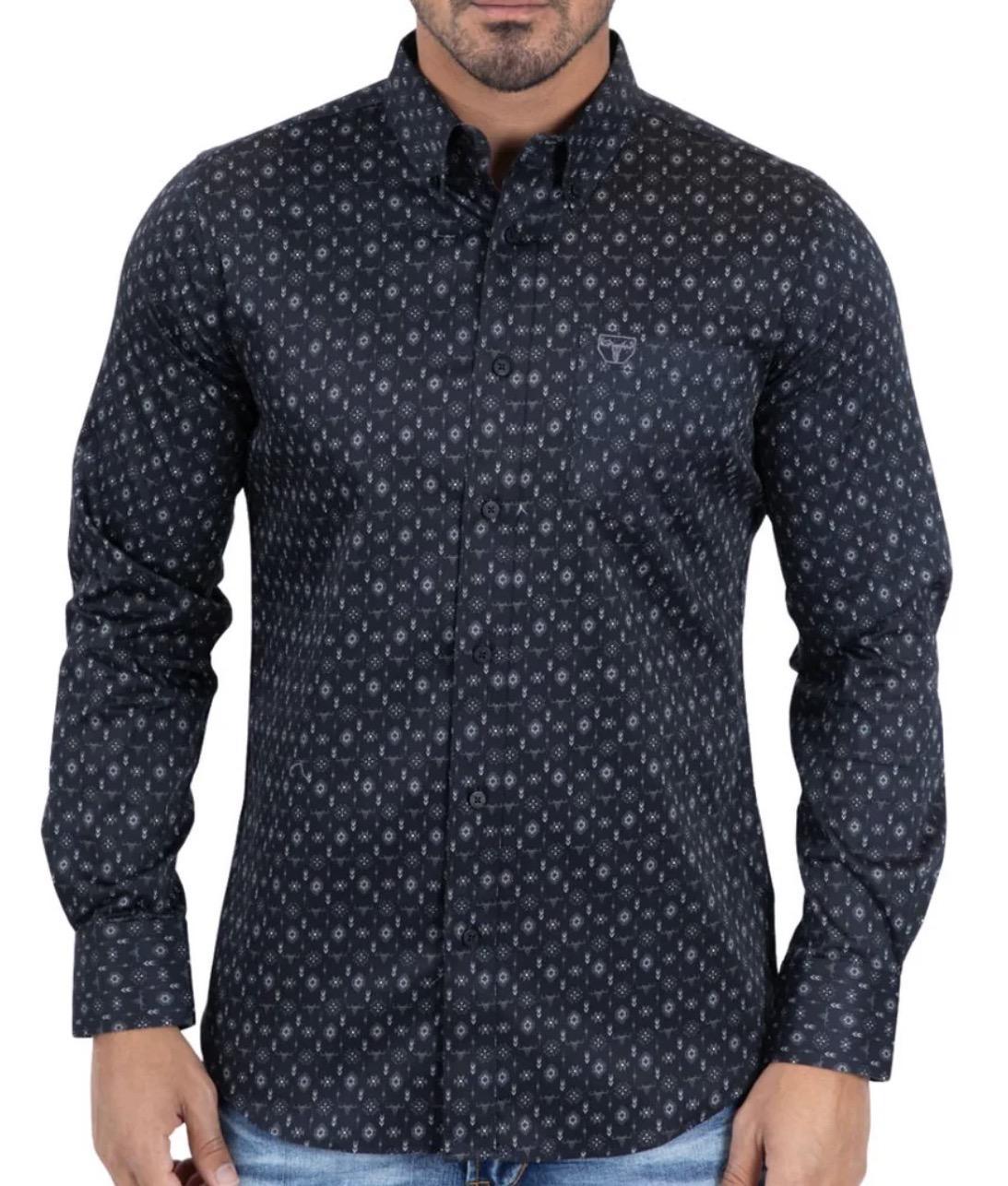 ‘’THEO’’ PLATINI MEN’S  LONG SLEEVE  BLACK SHIRT | CWL11339