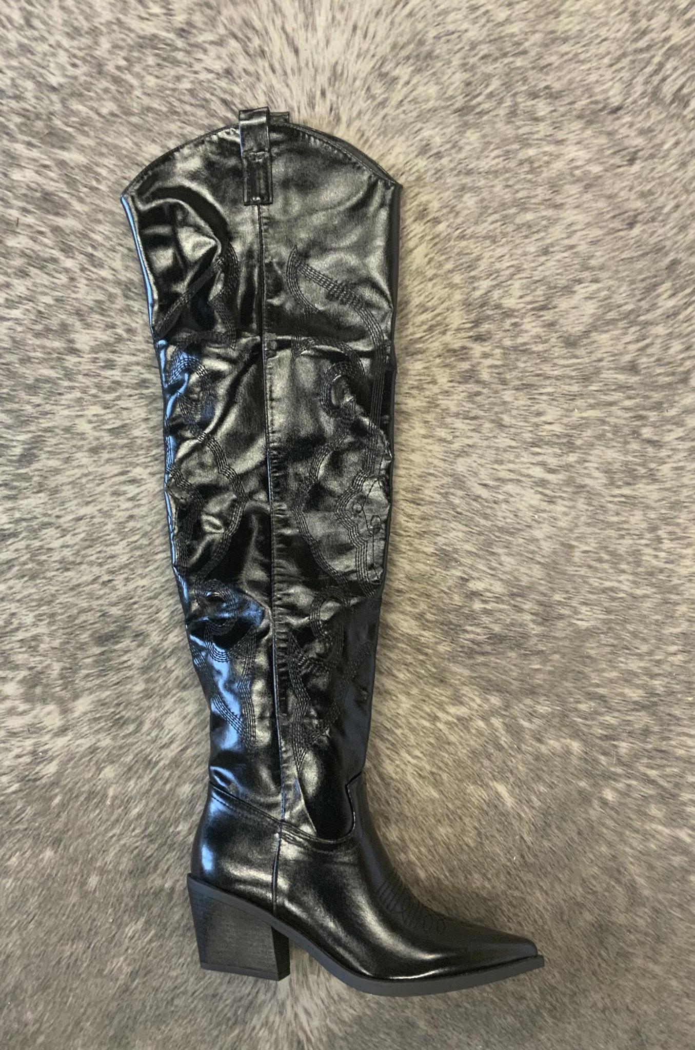 MELANIE METALLIC BLACK BOOTS