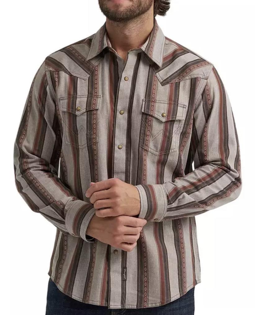 Wrangler Men’s Retro Premium Stripe Western Snap Long Sleeve Button Up Shirt|112384768