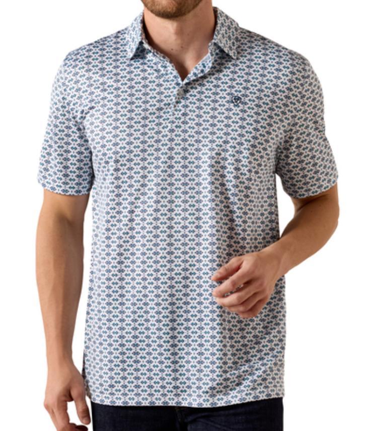 ARIAT MEN’S |WHITE SOUTHWEST PRINT POLO |10071493