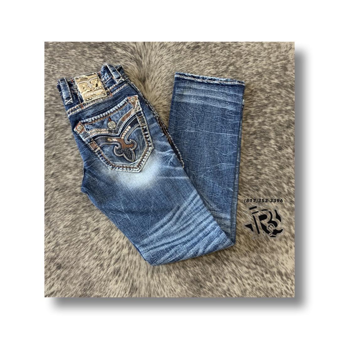 ‘’JONATHAN’’ MENS ROCK REVIVAL BOOT CUT  JEANS WHITE LABEL