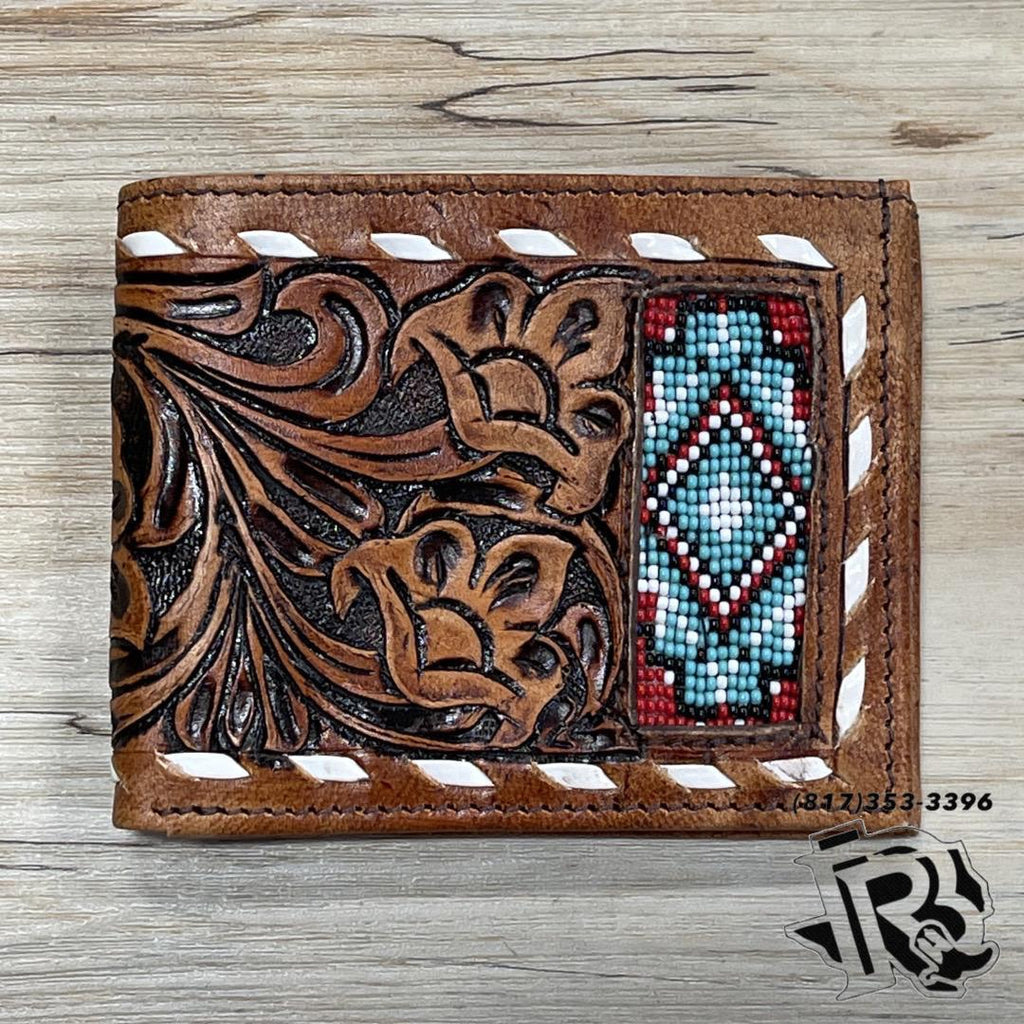 “ THOMAS  “ | IRON SPUR WESTERN CO MEN BI FOLD  WESTERN TOOLED LEATHER WALLET BEADED