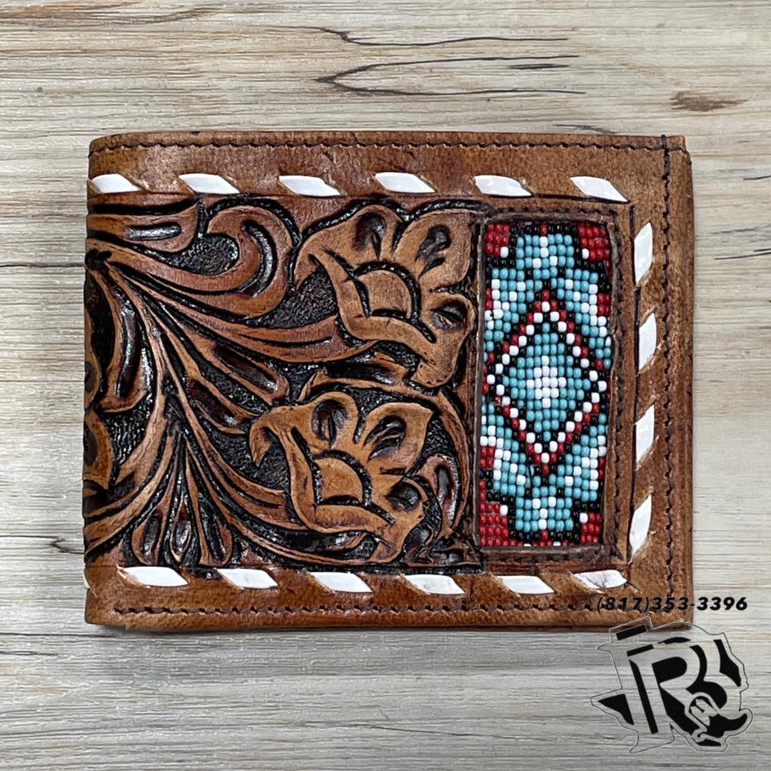 “ THOMAS  “ | IRON SPUR WESTERN CO MEN BI FOLD  WESTERN TOOLED LEATHER WALLET BEADED