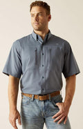 Mens Ariat Venttek short sleeve Newsboy blue shirt | 10048844