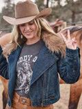 LAINEY WILSON X WRANGLER DENIM MOTO JACKET |112382836