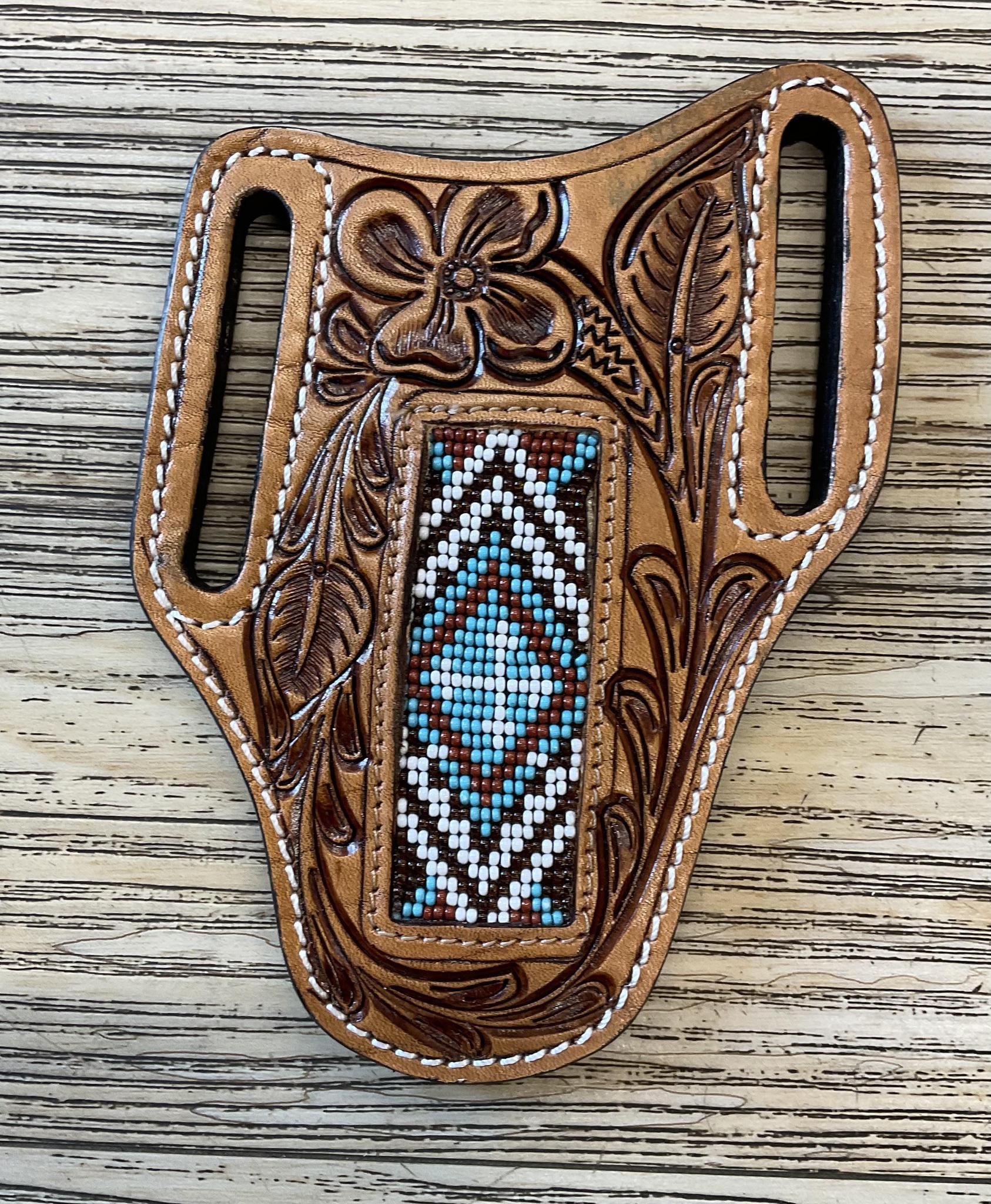 “ JAIME “ |  KNIFE SHEATH WESTERN TOOLED LEATHER  BEADED | IRON SPUR