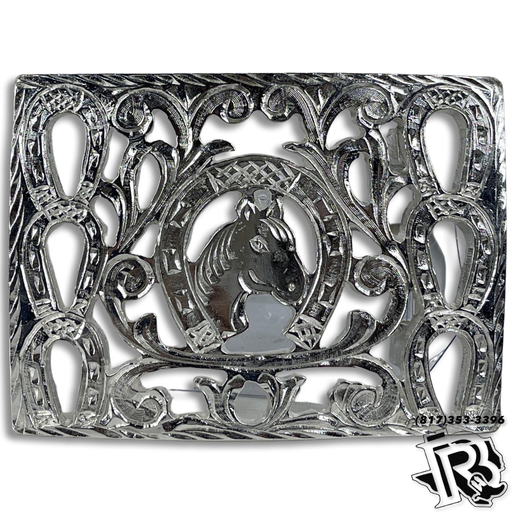 BELT BUCKLE ‘HORSE’’ | TOOLED METAL WESTERN COWBOY BUCKLE