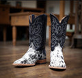 “ Thunder Ridge “ | IRON SPUR ™️ MEN COWHIDE BLACK/WHITE SQUARE TOE WESTERN BOOTS