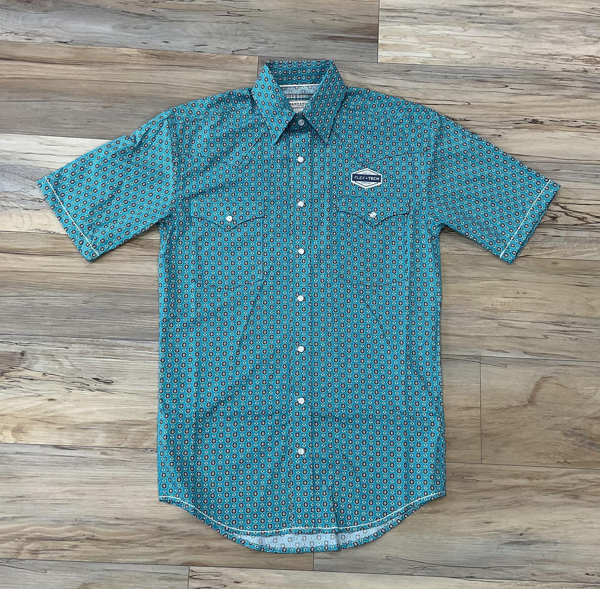 Mens short sleeve 2 PKT snap turquoise shirt panhandle |RSMS1SR19B