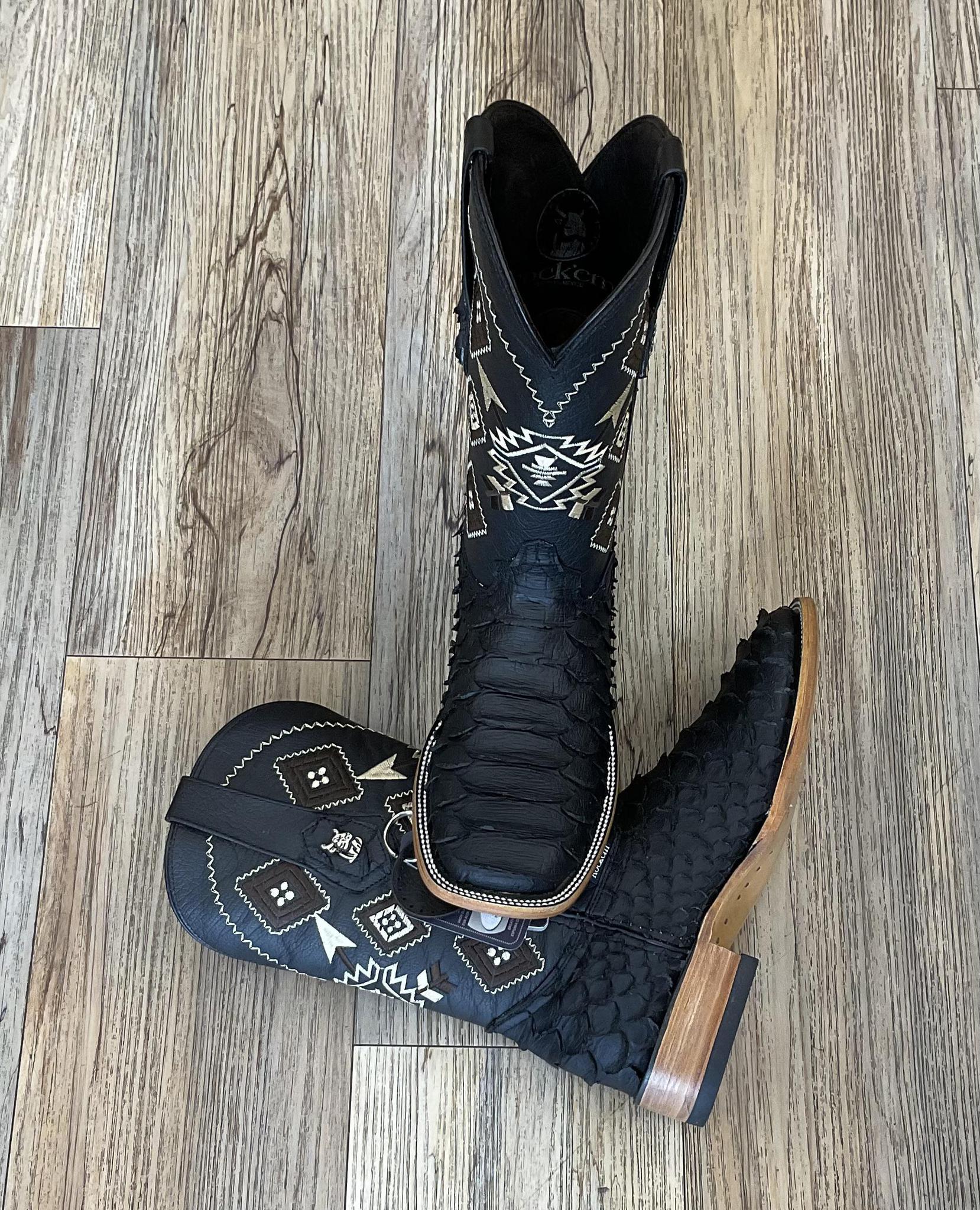 ‘’DEAN’’ MENS BLACK MATTE PYTHON PRINTED BOOTS