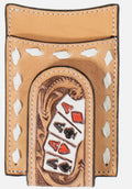 3D Western Men Money Clip Leather Buck Laced Painted Ace Cards Tooled |D250010748
