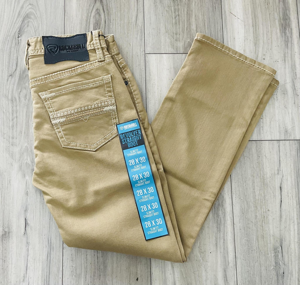 ROCK & ROLL MEN’S KHAKI SLIM FIT STRAIGHT BOOT JEANS|BM1RD06141