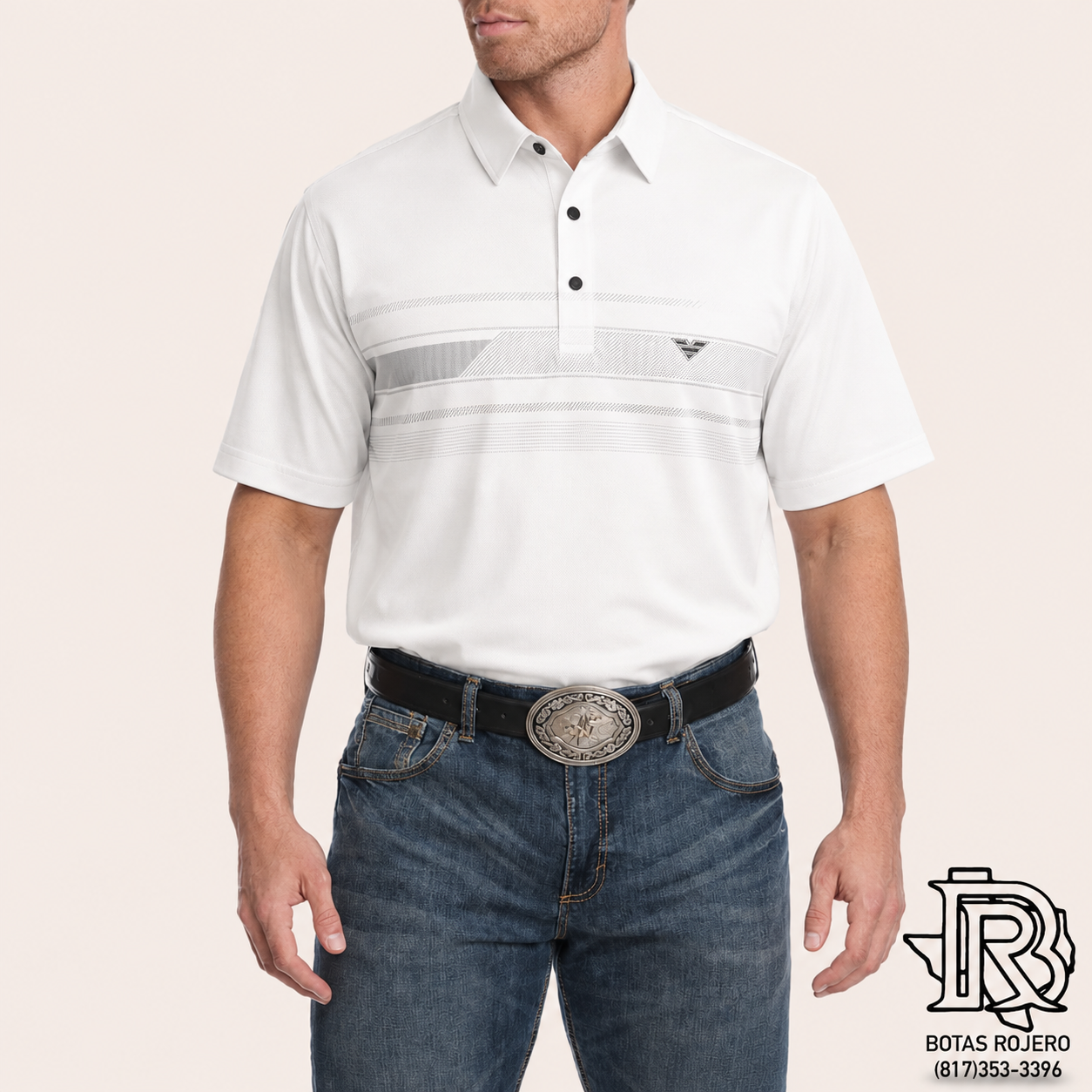 E01 WHITE MEN WESTERN POLO BY IRON SPUR