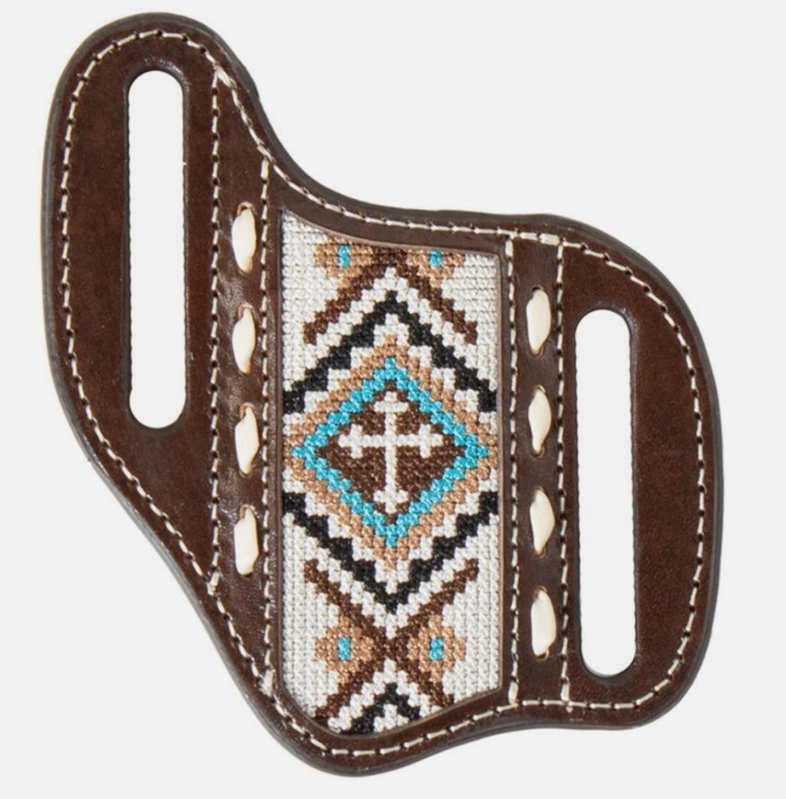 Nocona Knife Sheath Leather Embroidered Cross Embroidery Inlay Brown| 1806602