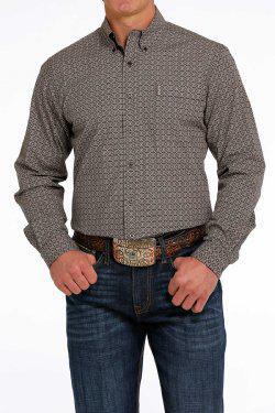 MEN'S MODERN FIT BUTTON-DOWN WESTERN SHIRT - BROWN | MTW1347062