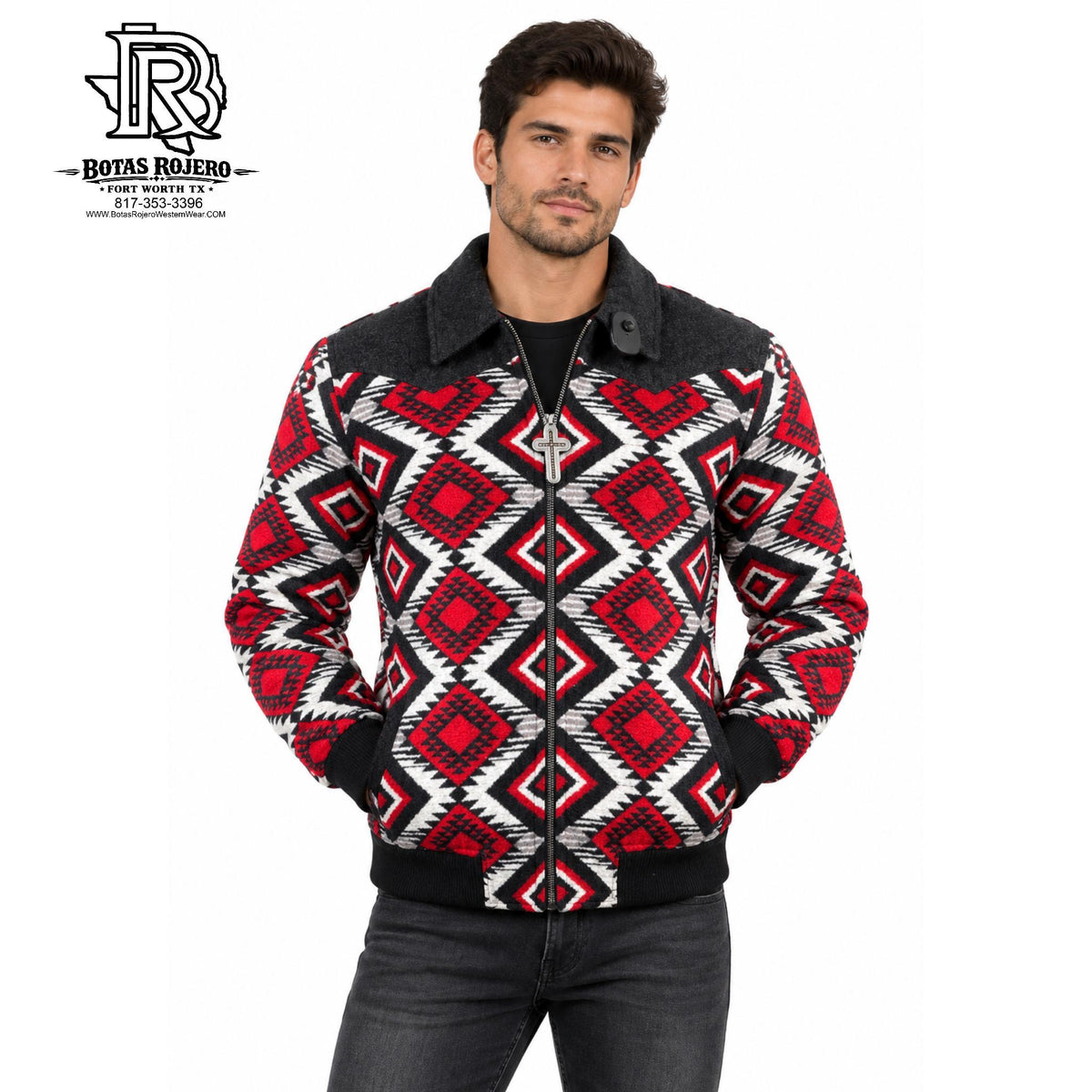 “ Ramsey ” | MENS WOOL AZTEC COAT POWER RIVER SCARLET | PRM092RZZD