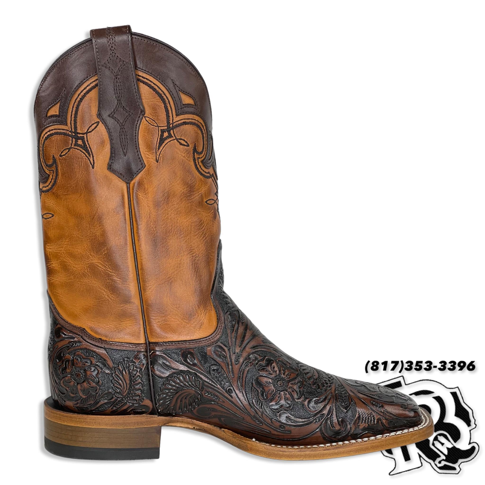 TOOLED LEATHER BROWN | HANDMADE TOOLED MEN SQUARE TOE MEN BOOTS