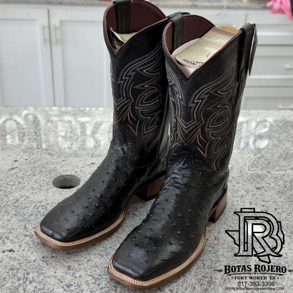 “ HUDSON “ MEN'S BLACK SQAURE TOE WESTERN PRINTED OSTRICH BOOT BY IRON SPUR