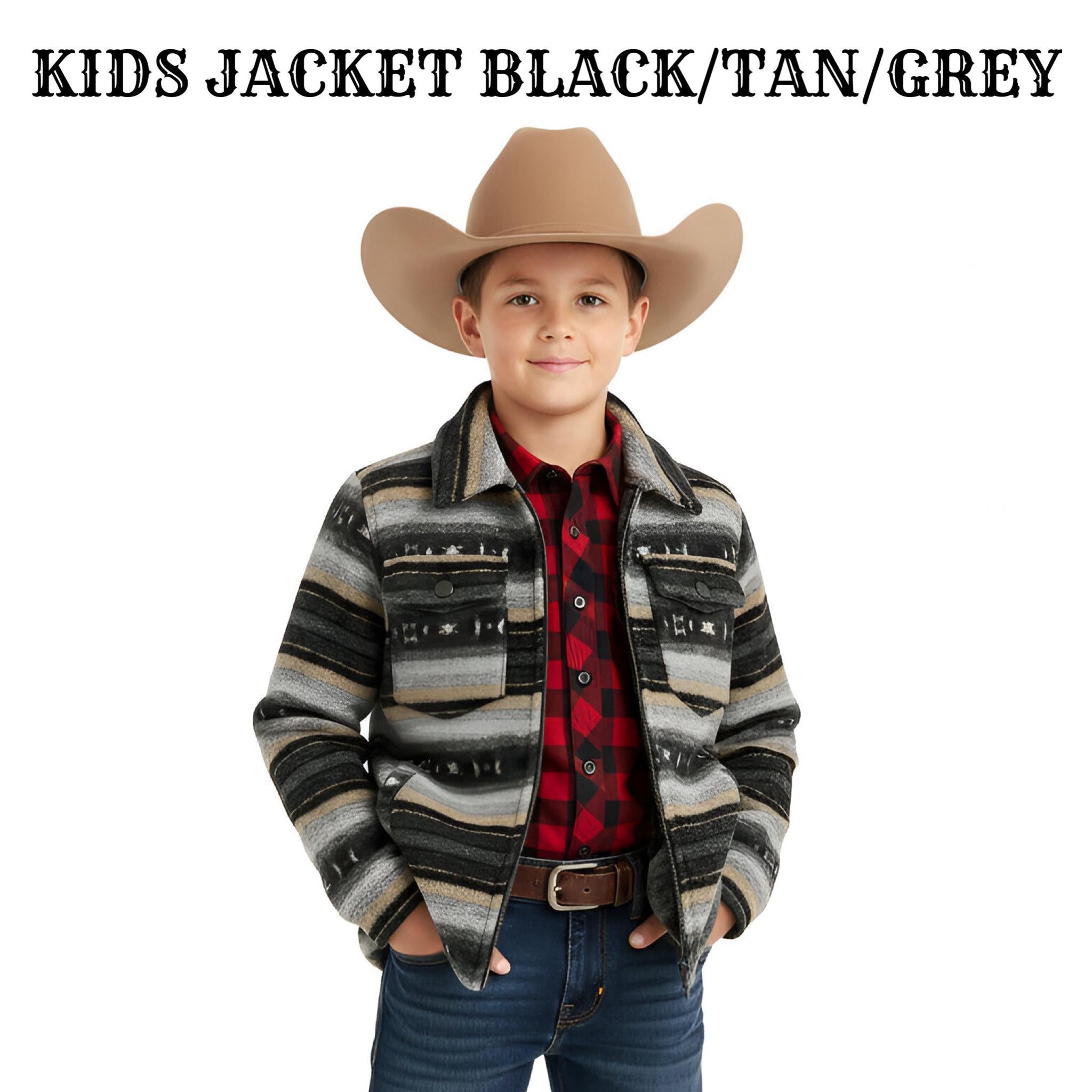 Boys’ Aztec Berber Fleece Jacket – Black/Tan/Gray (Zip-Up) | DB92C06191