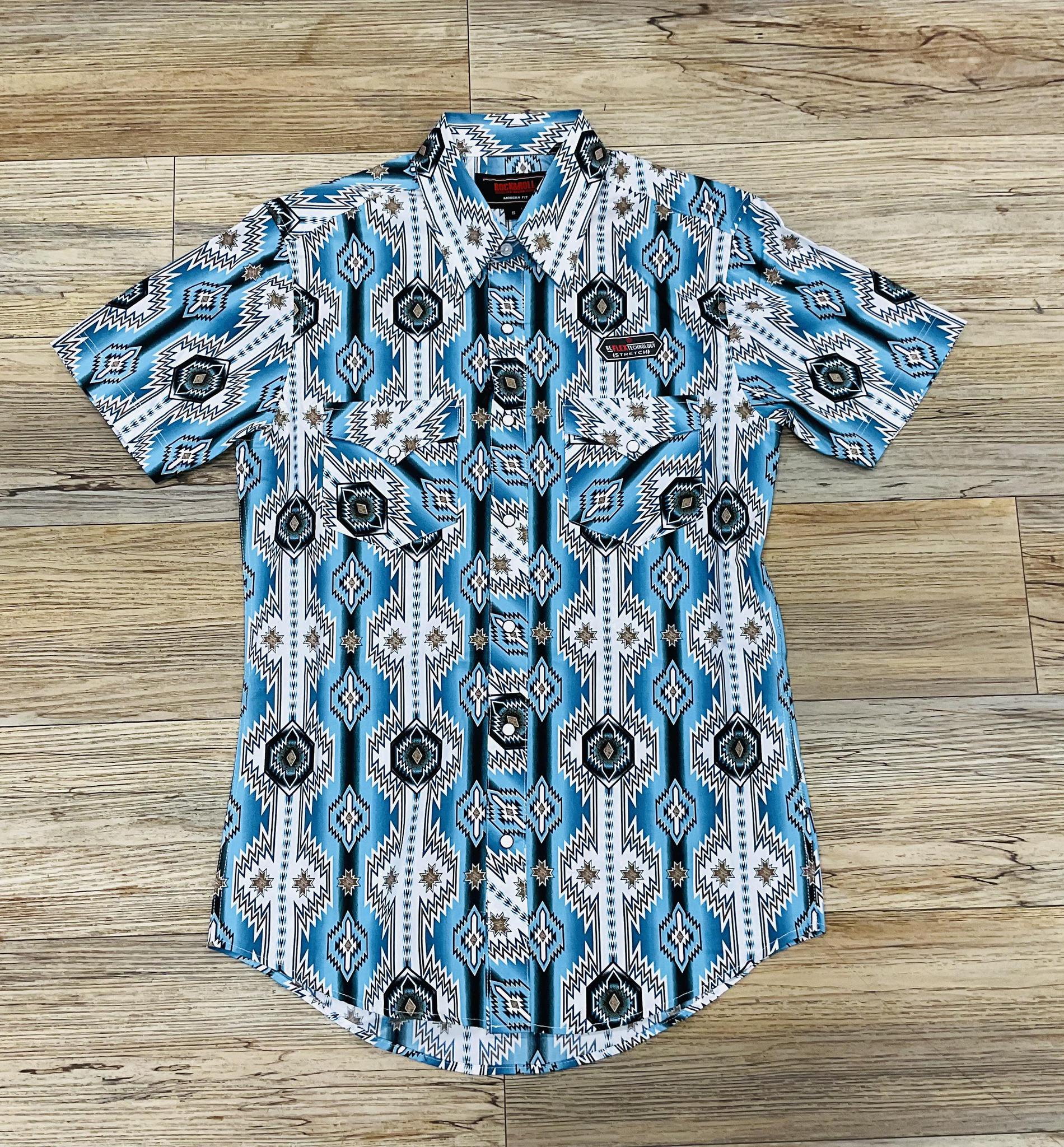 MENS ROCK & ROLL MODERN FIT AZTEC TURQUOISE SHIRT | BMN3S03358