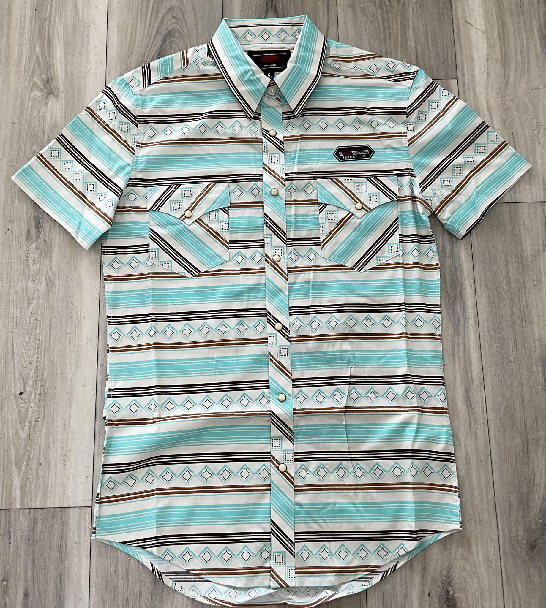 ROCK & ROLL MEN’S TEAL  STRIPE PRINTED SHORT SLEEVE SHIRT | BMN3S08654