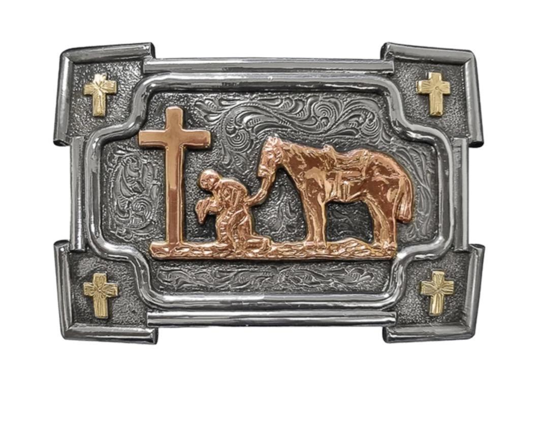 Crumrine Praying Cowboy Western Silver Belt Buckle C10103