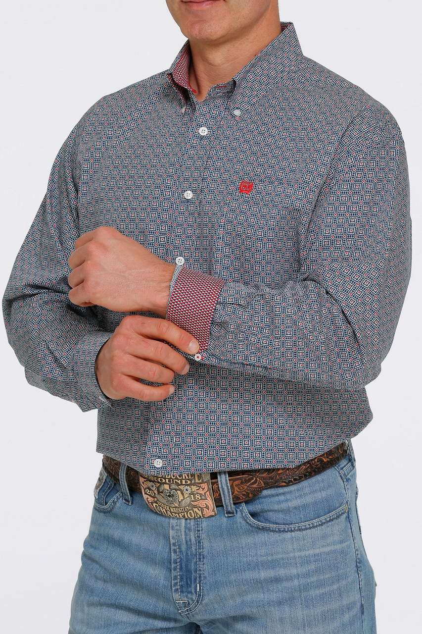 CINCH LONG SLEEVE GEO PRINT NAVY - MENS SHIRT - MTW1105408