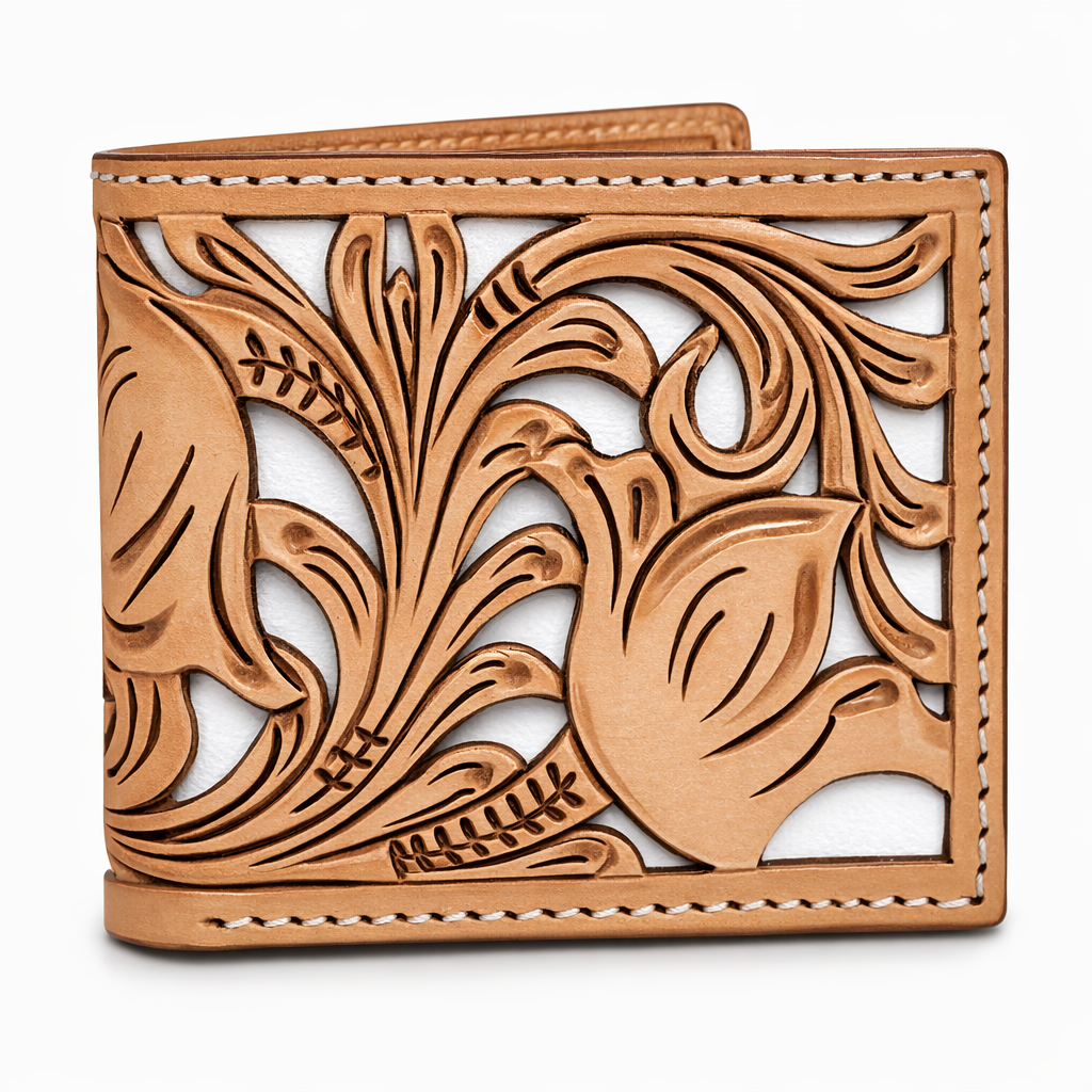 ‘’ JADAN  “ | IRON SPUR WESTERN CO. MEN BI FOLD WESTERN TOOLED LEATHER WALLET