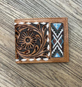 ‘’ SAMUEL  “ | IRON SPUR WESTERN CO. MEN BI FOLD WESTERN TOOLED LEATHER WALLET BEADED
