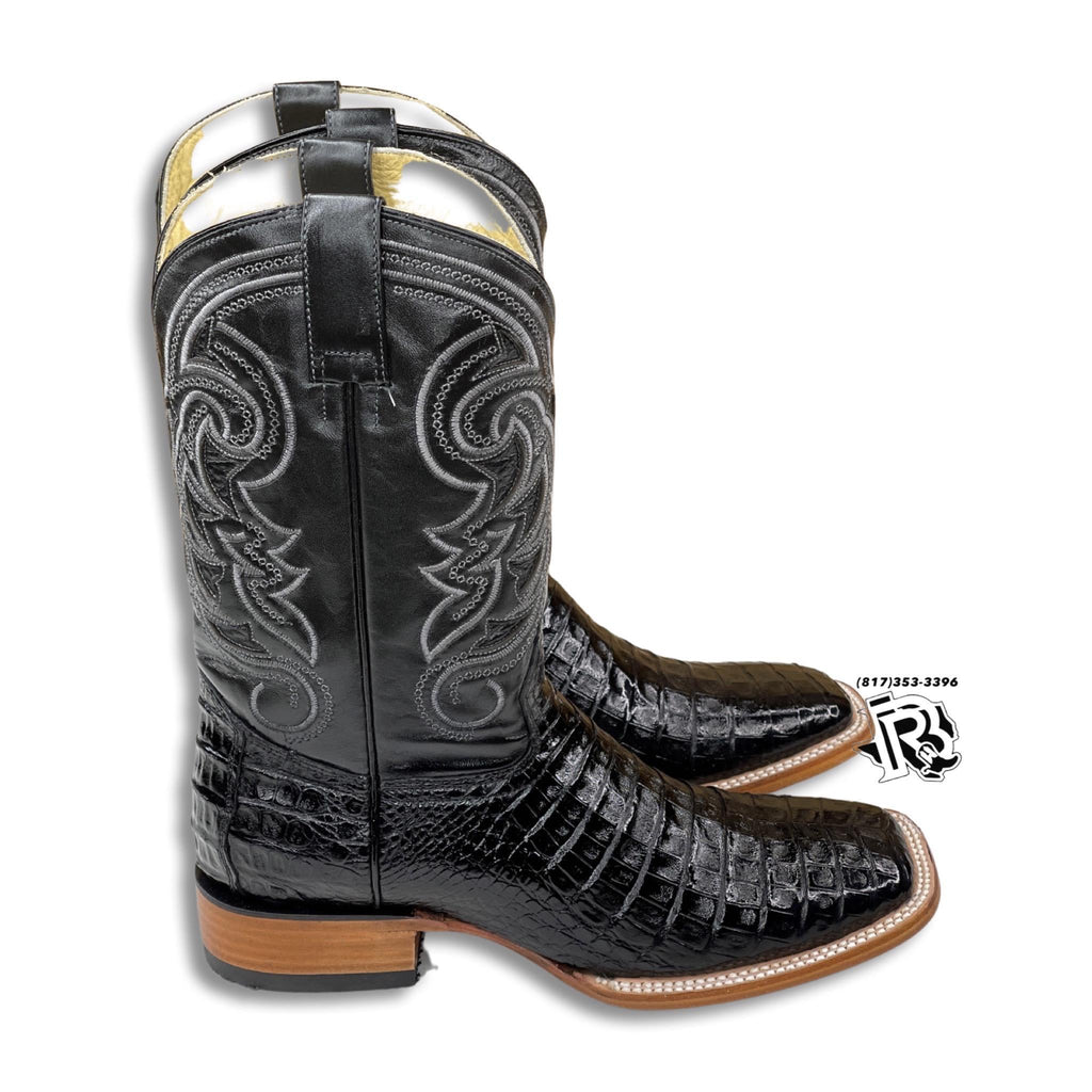 CAIMAN BELLY ORIGNAL BLACK | MEN WESTERN SQUARE TOE BOOTS ARANGO