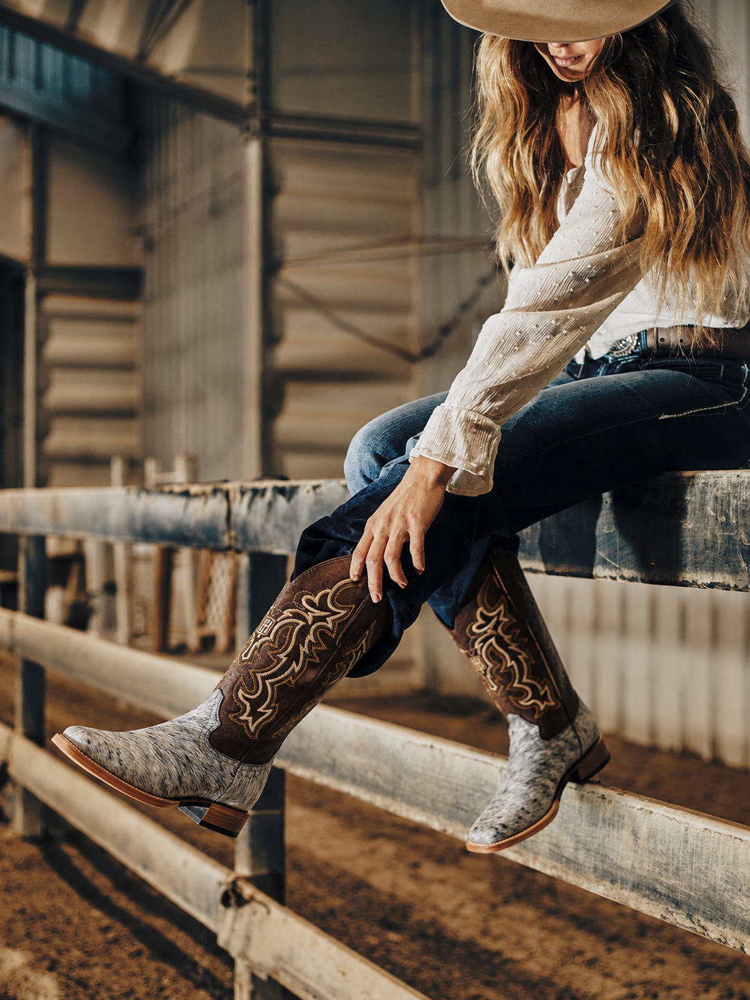 “ The Silver Brindle “ | Women Cowhide Boots Square Toes Black And White