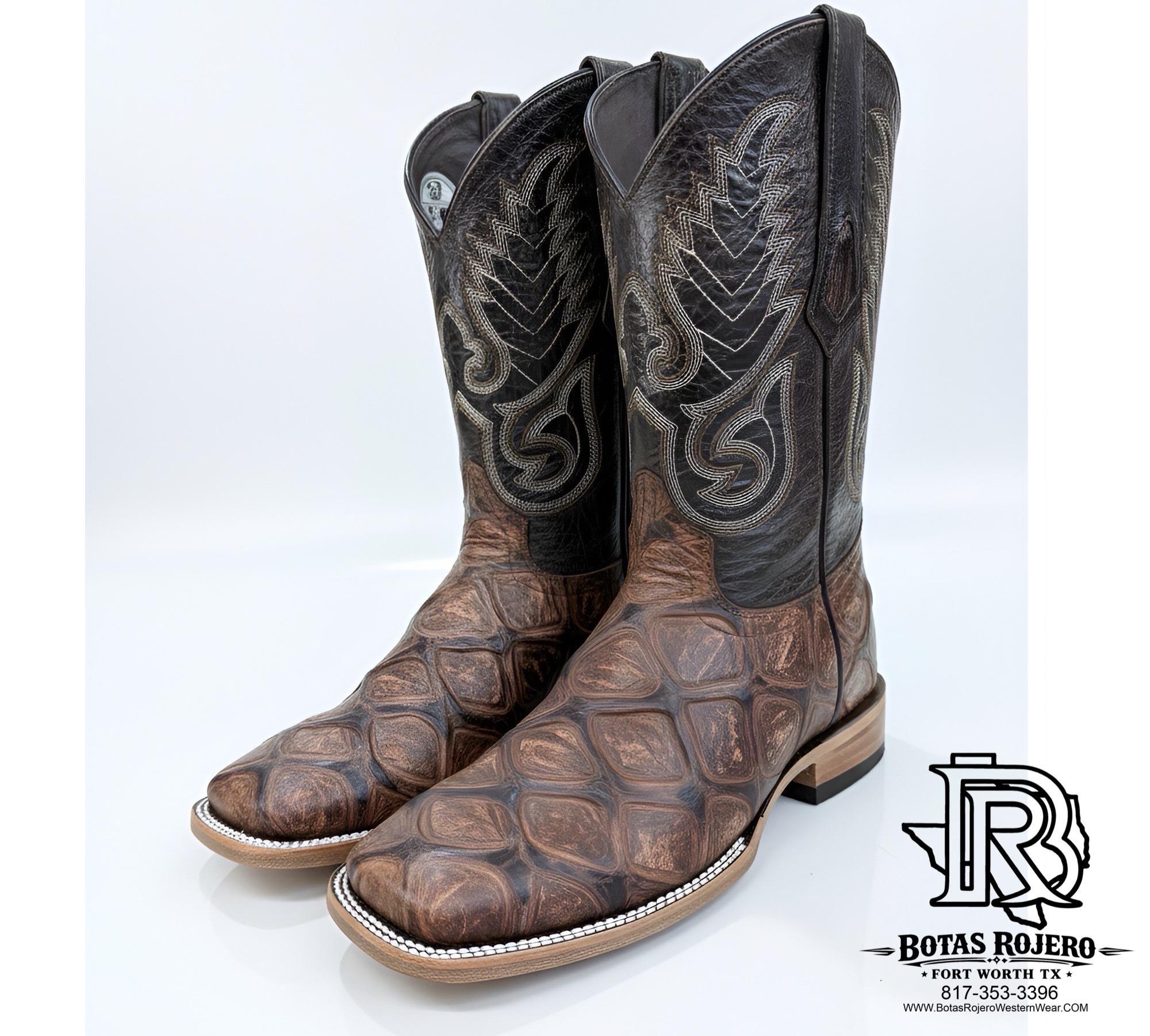“ Marshall “ | Men Western Square Toe Boots Leather Printed Cognac