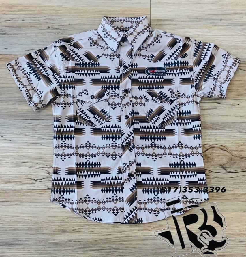 Boys Aztec Woven snap brown shirt | RRBS1SR0RG