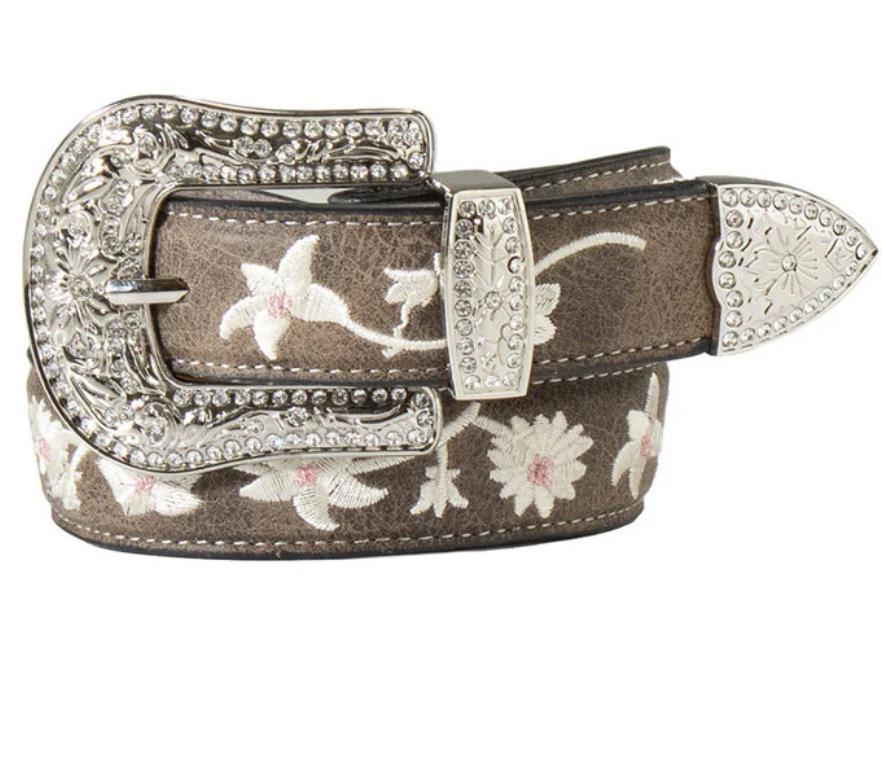 Angel Ranch Girls Floral Embroidered belt grey |D130003006