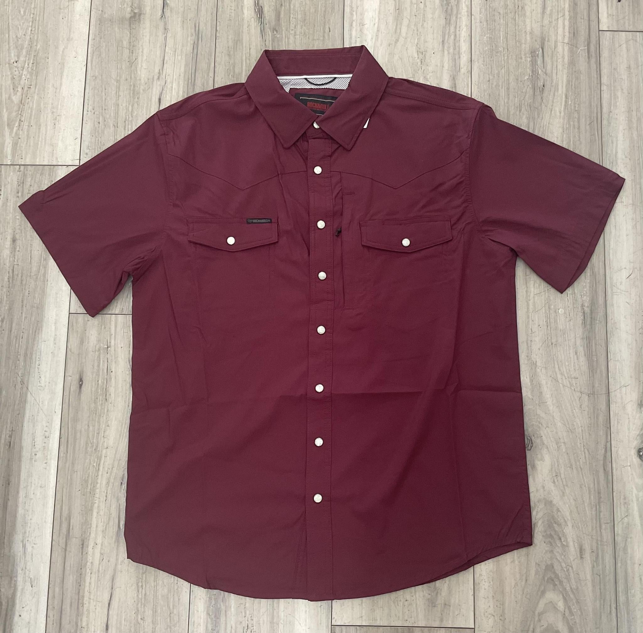 ROCK & ROLL MEN’S NYLON TEK MAROON SOLID CORE SHIRT |BMN3S09641