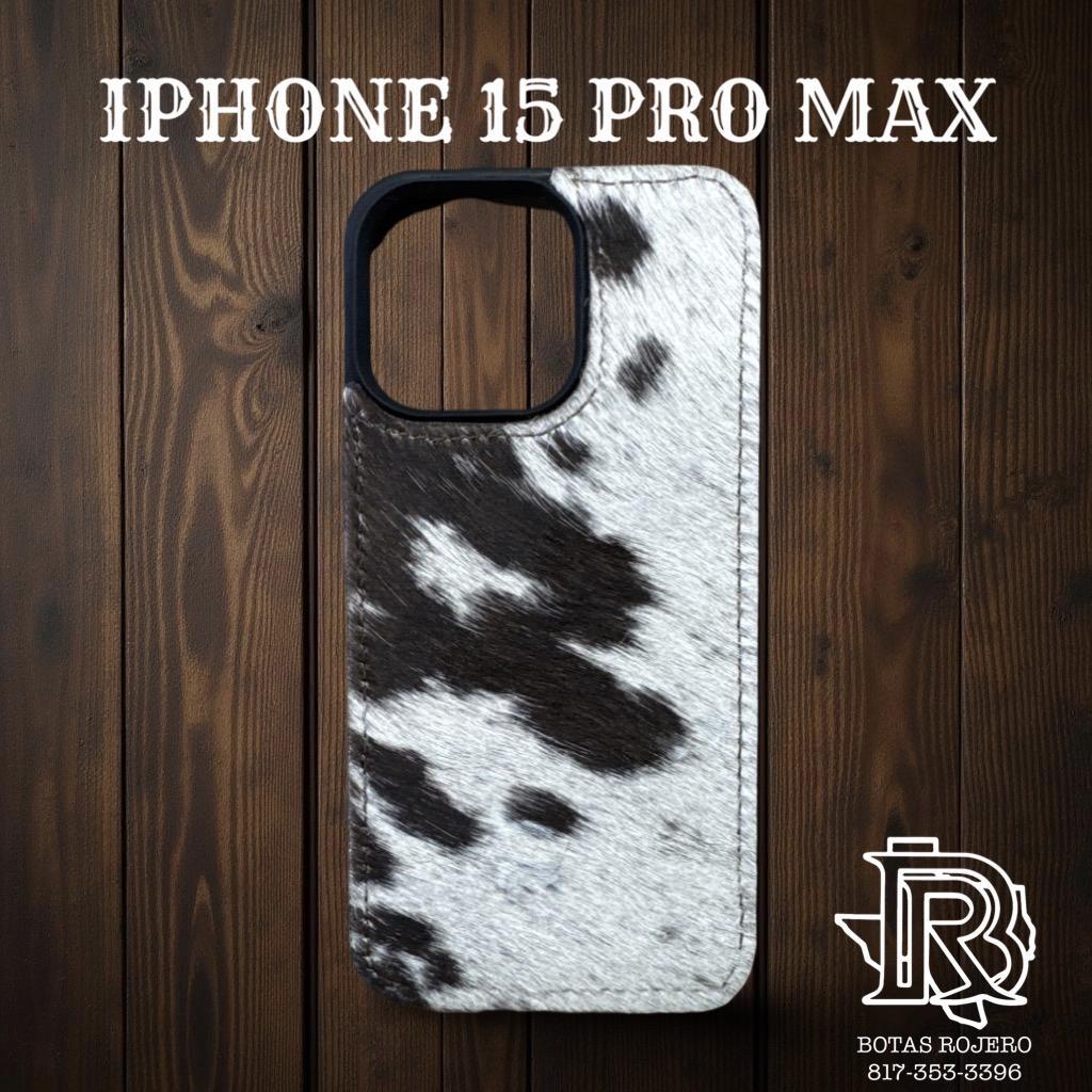 “ LEO “ | IPHONE 15 PRO MAX CASE MEN WESTERN COWHIDE HIDE WHITE BLACK