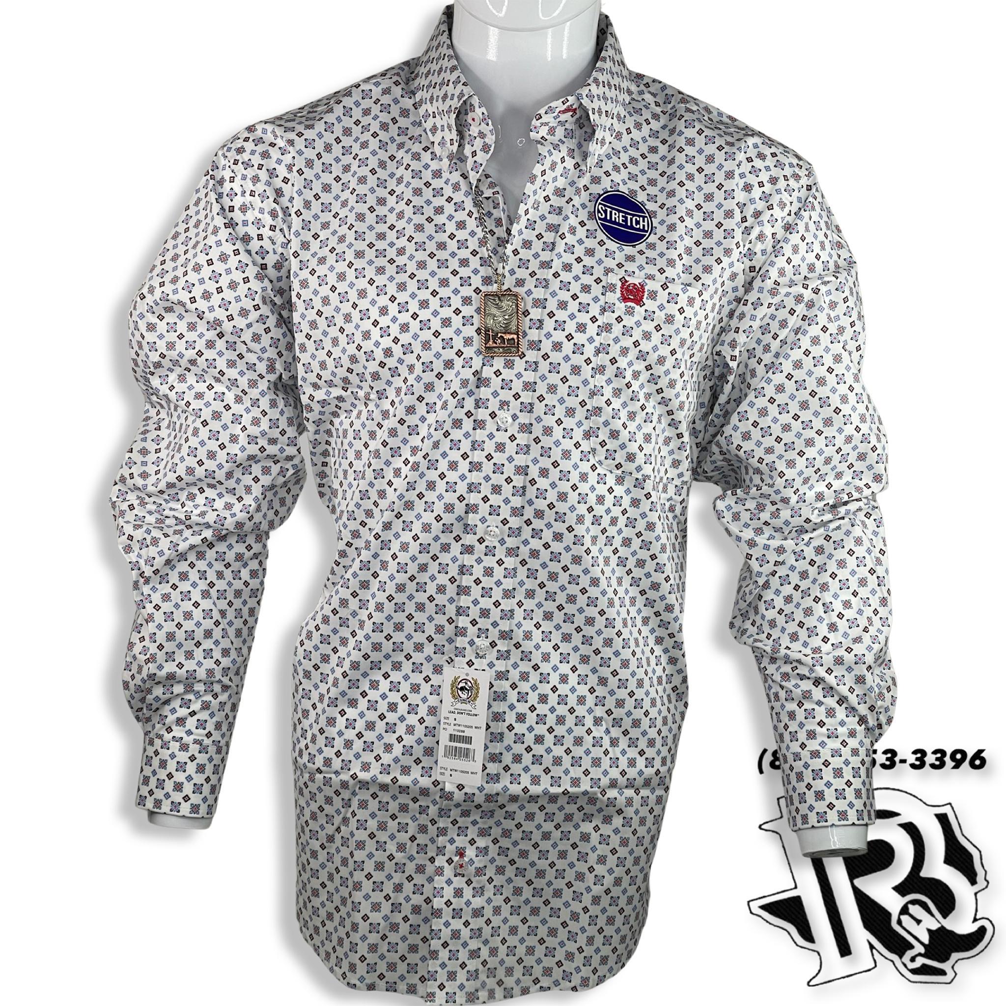 CINCH SHIRT | WHITE GEO PRINT LONG SLEEVE MEN SHIRT
