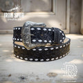 “ OLIVER “ | 2 INCH IRON SPUR ™️ BELT BLACK TOOLED WITH BUCK STITCH
