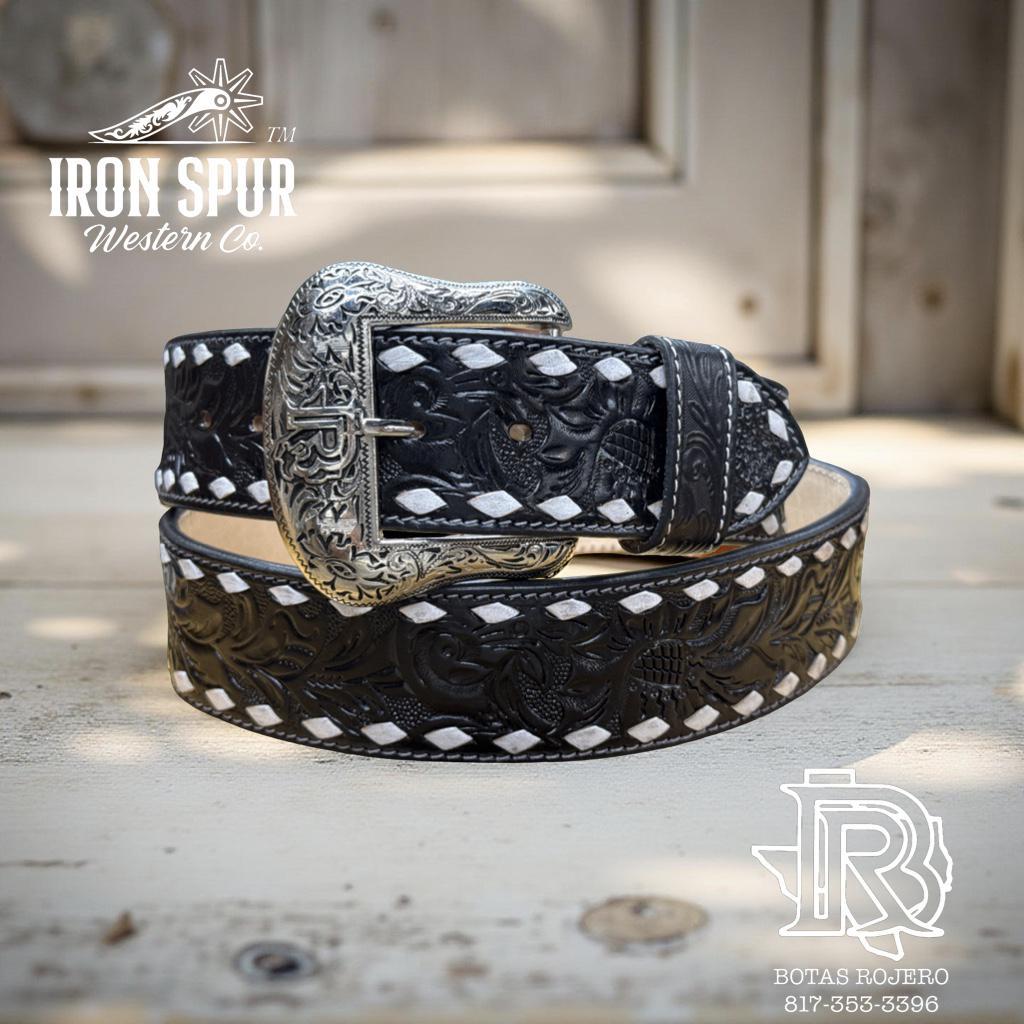 “ OLIVER “ | 2 INCH IRON SPUR ™️ BELT BLACK TOOLED WITH BUCK STITCH
