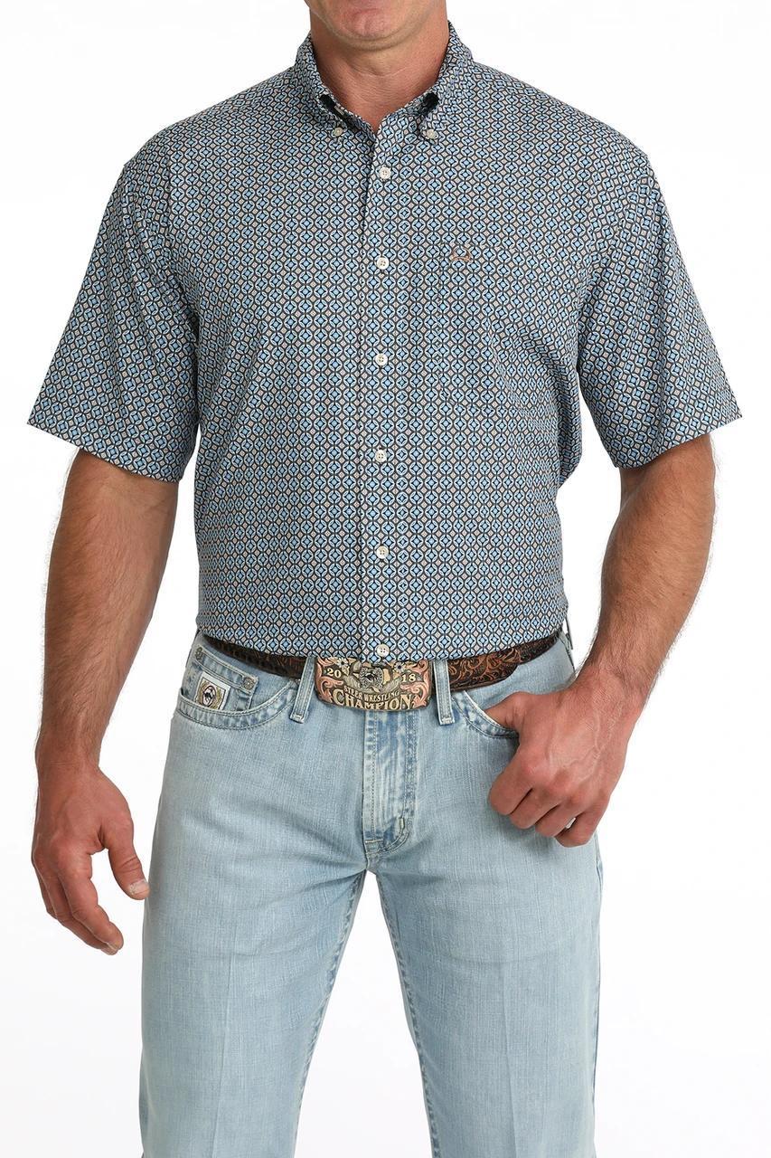 Cinch Men's Blue ArenaFlex Printed Button Down Shirt |MTW1704177