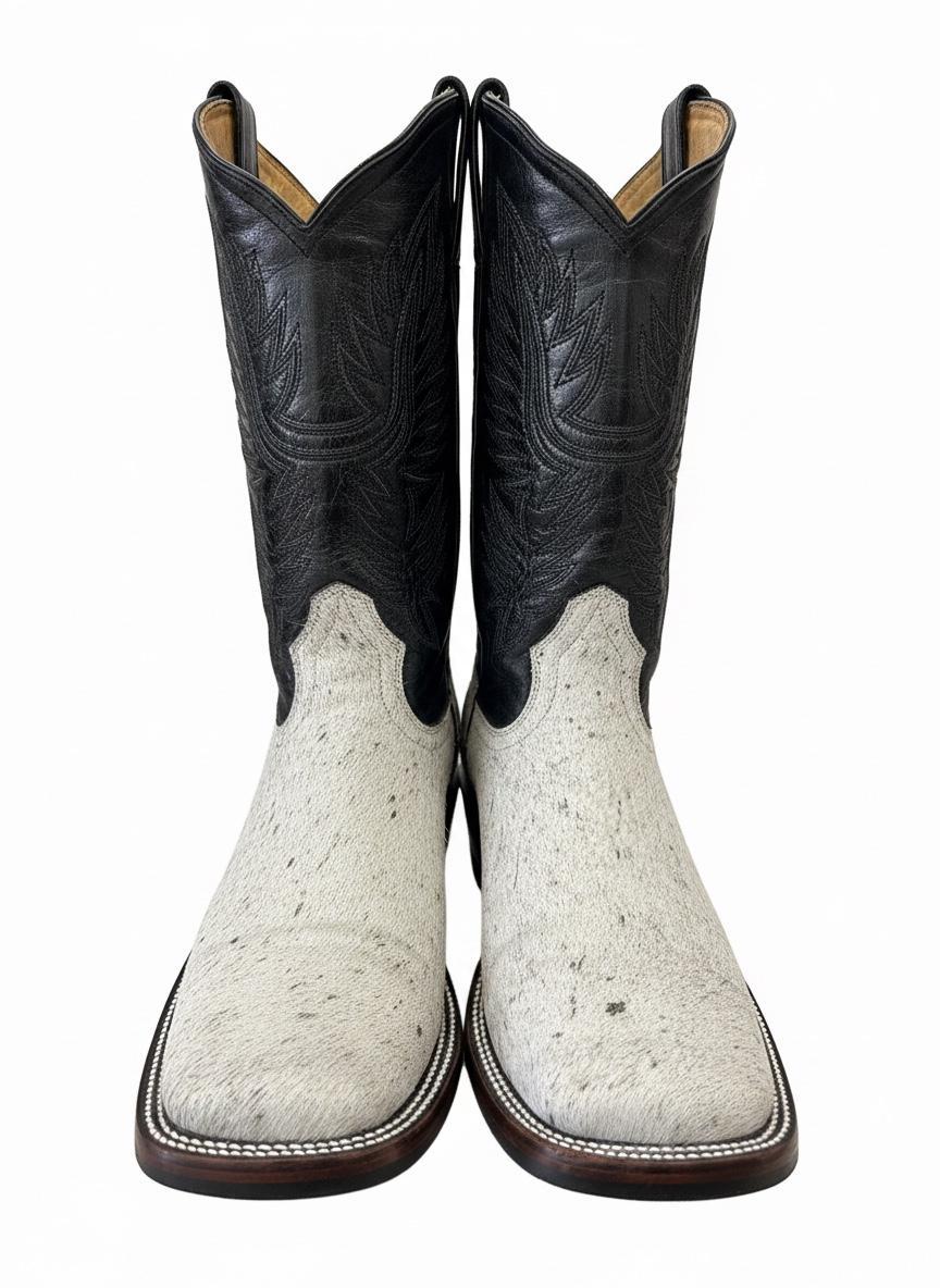 “ ADIE “ | COWHIDE BOTAS ROJERO WESTERN WEAR SQUARE TOE BLACK AND WHITE