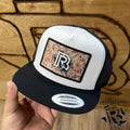 “KYLE” | BR TOOLED LEATHER PATCH CAP BLACK/WHITE/BLACK