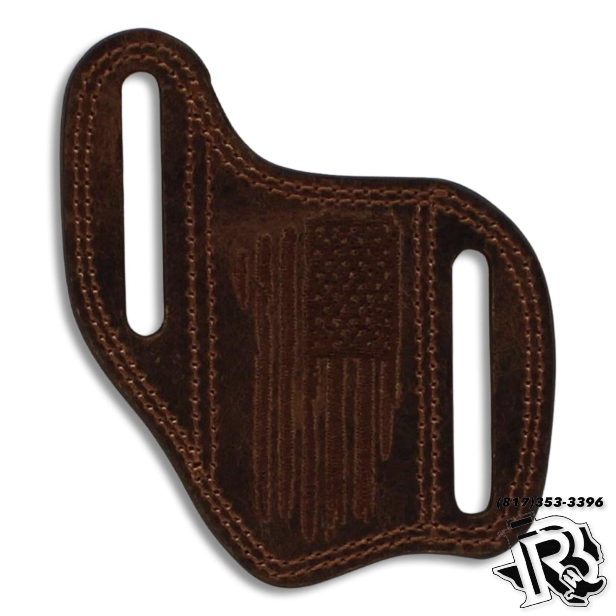 ARIAT LEATHER PANCAKE KNIFE SHEATH EMBROIDERED FLAG BROWN A1801802