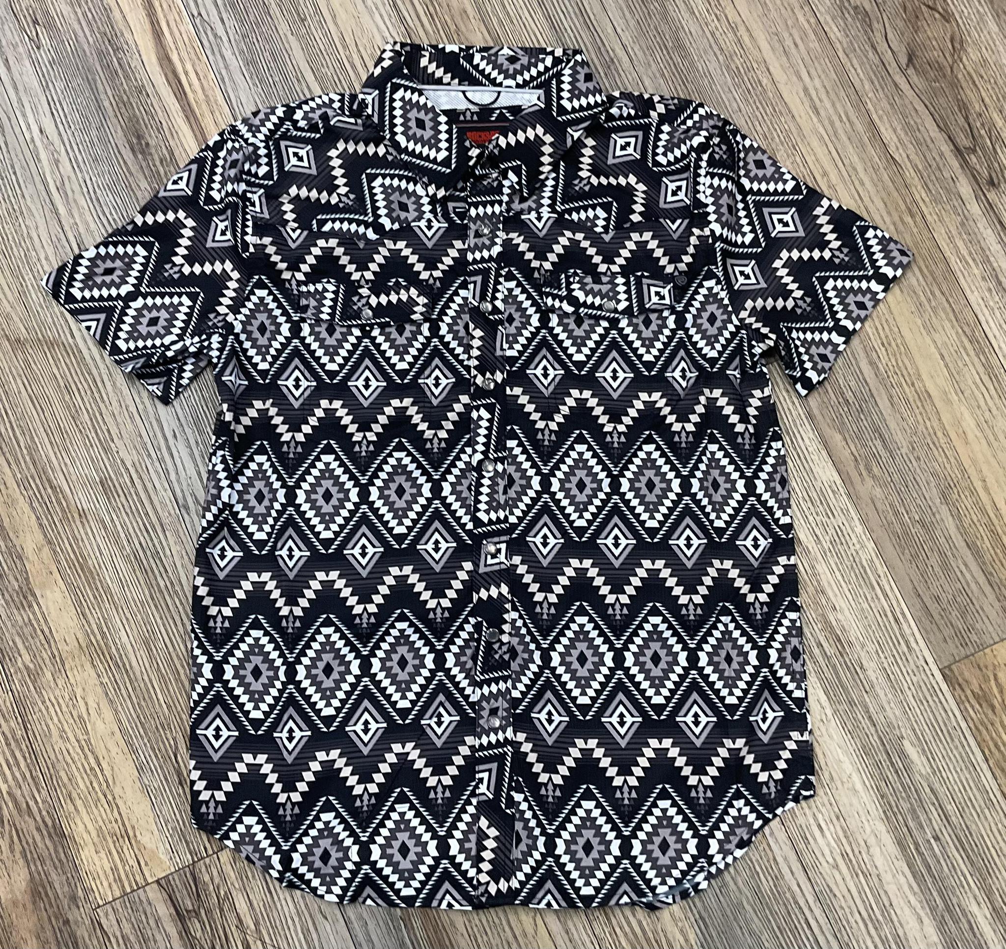 MENS ROCK & ROLL BLACK AZTEC PRINTED TEK SHORT SLEEVE | BMN3S05500