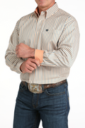 Men's Cinch Cream Stripe Print Long Sleeve Shirt |MTW1105963