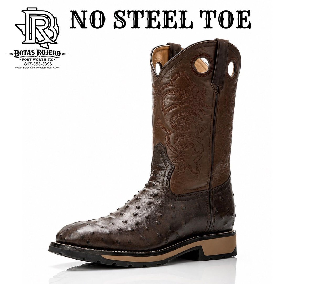 “ Ironwood “ NO STEEL TOE CHOCOLATE OSTRICH PRINT SQUARE TOE WESTERN WORK BOOTS