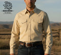 ARIAT MEN'S SOLID TWILL FITTED OFF WHITE LONG SLEEVE SHIRT | 10079262