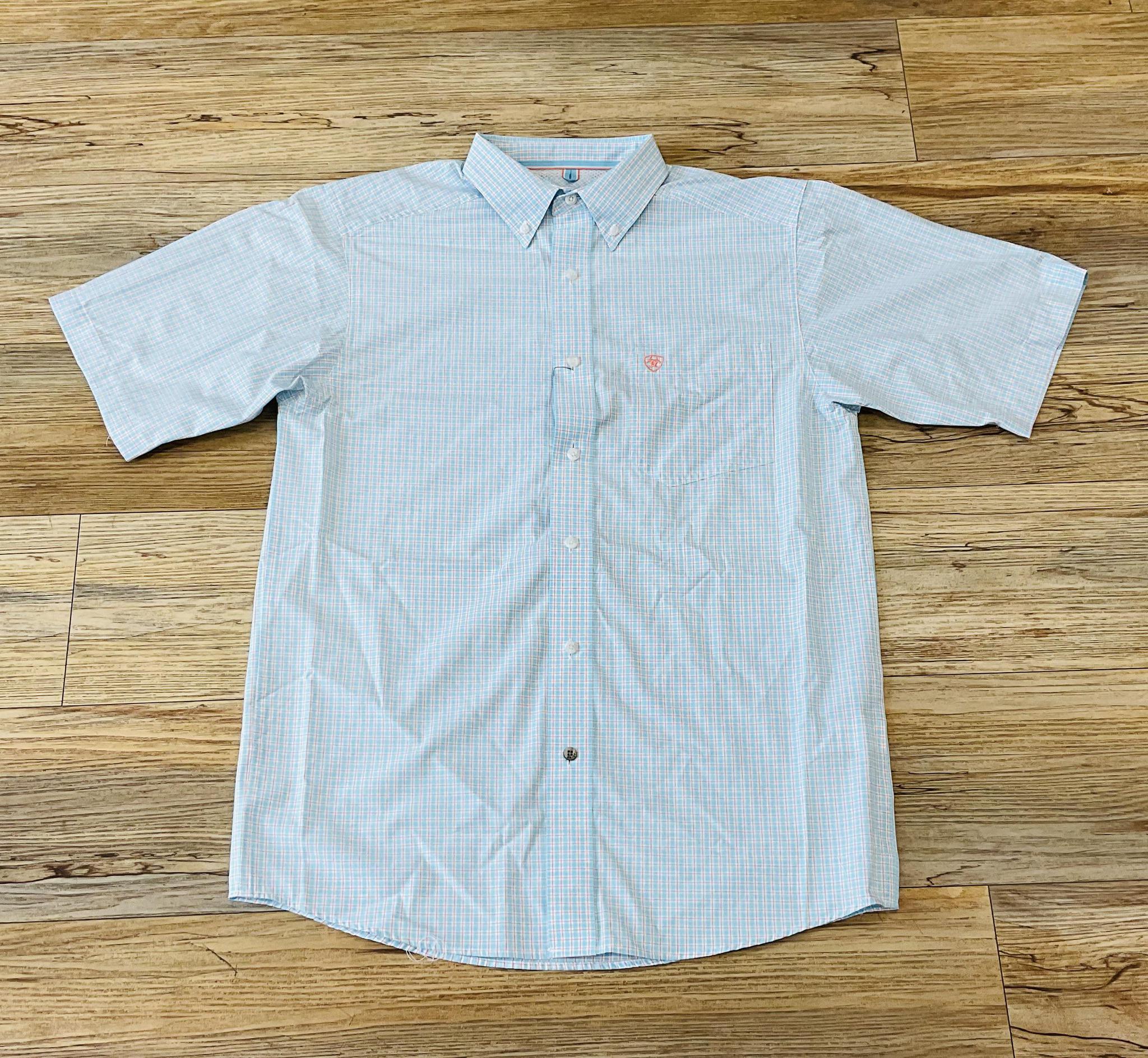 Mens ariat pro Kristopher short sleeve sky blue shirt | 10048439